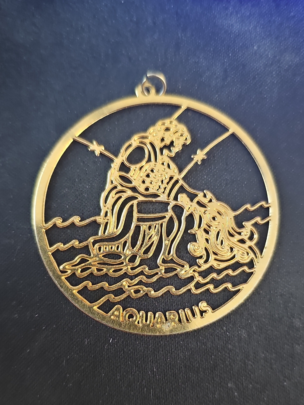 Gold Toned Aquarius Zodiac Pendant Necklace